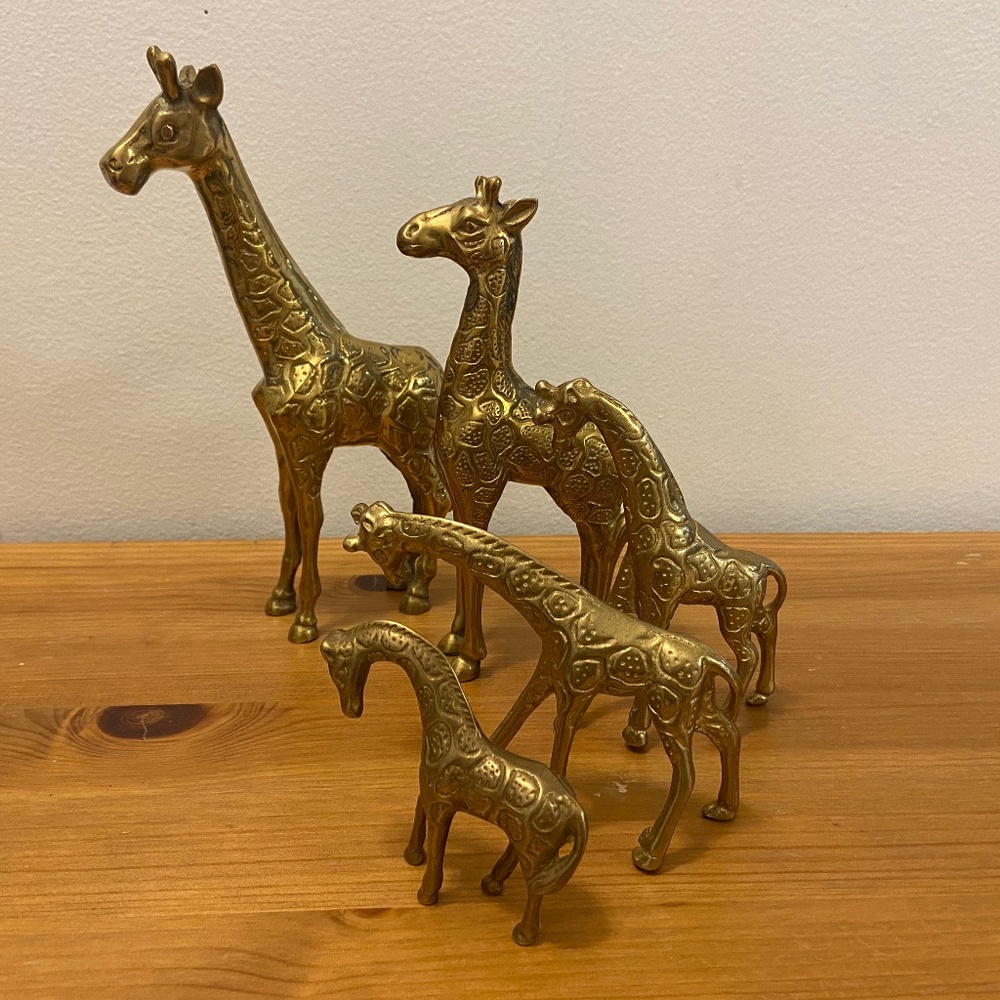Vintage Brass Giraffes Set of 5 - Picture 1 of 9